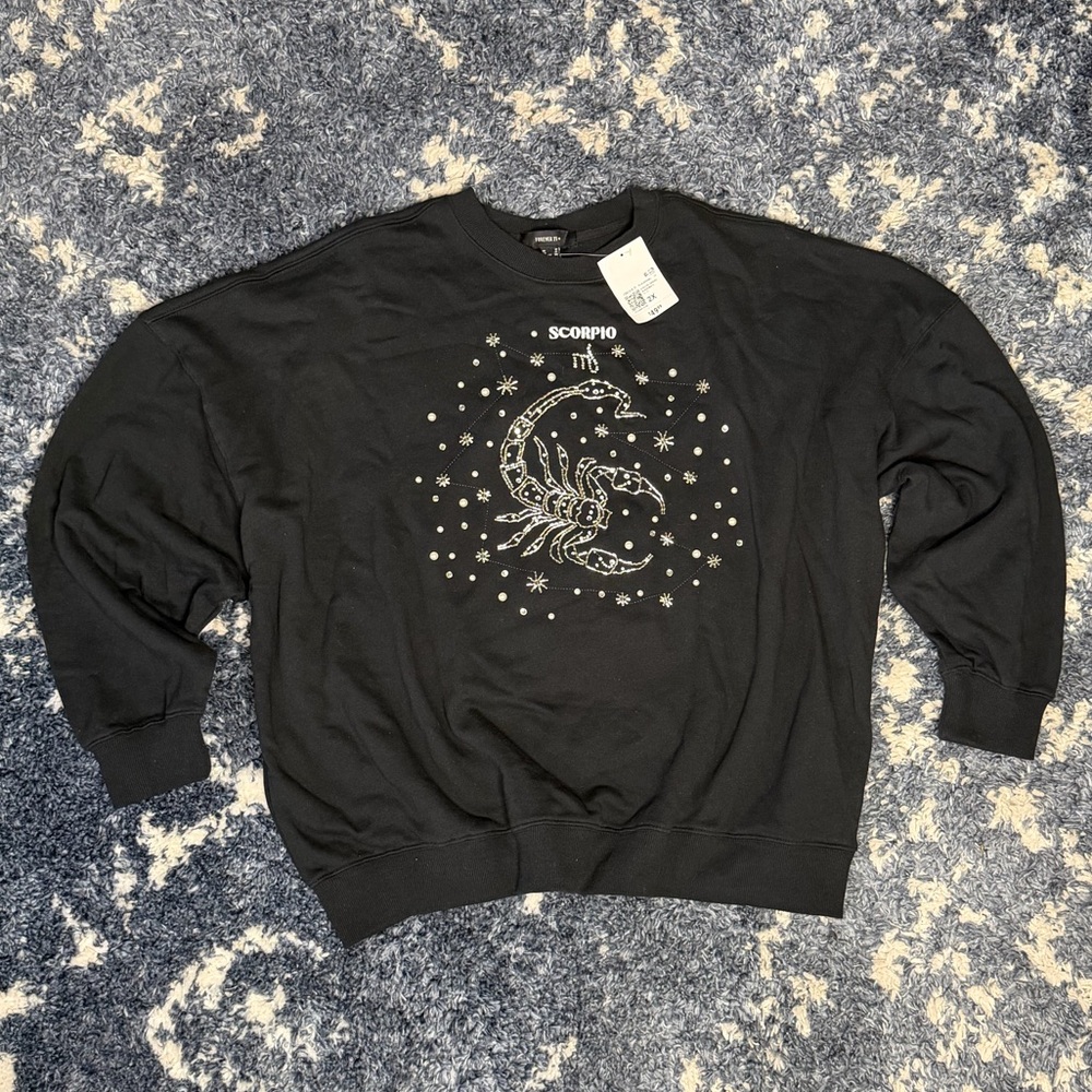 NWT Deadstock Forever 21 Black Scorpio Crewneck Sweater 2XL
